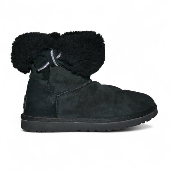 Ugg Jackee Sheepskin Swarovski Crystal Short Boots Women’s Size 9 Black Bow EUC - Picture 12 of 14